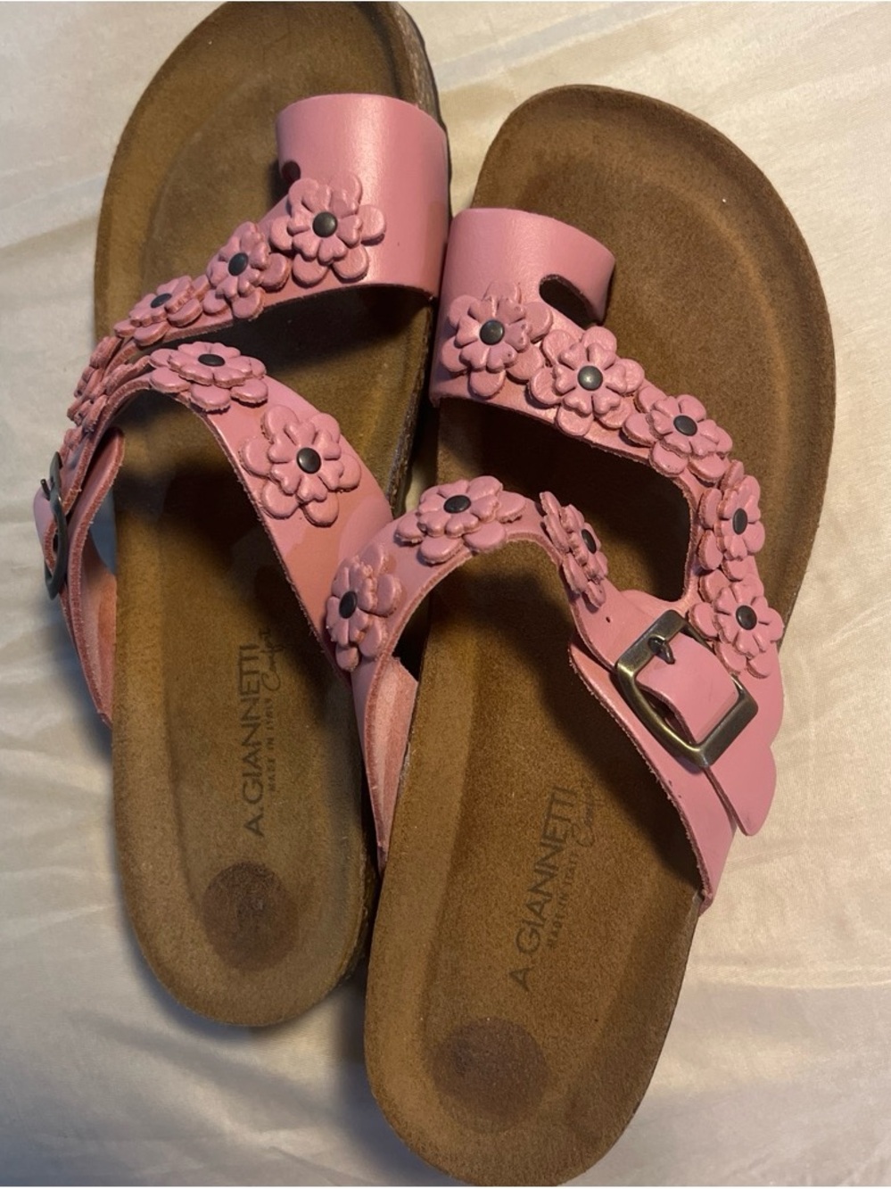A. Giannetti Pink Floral Buckle Footbed Sandals